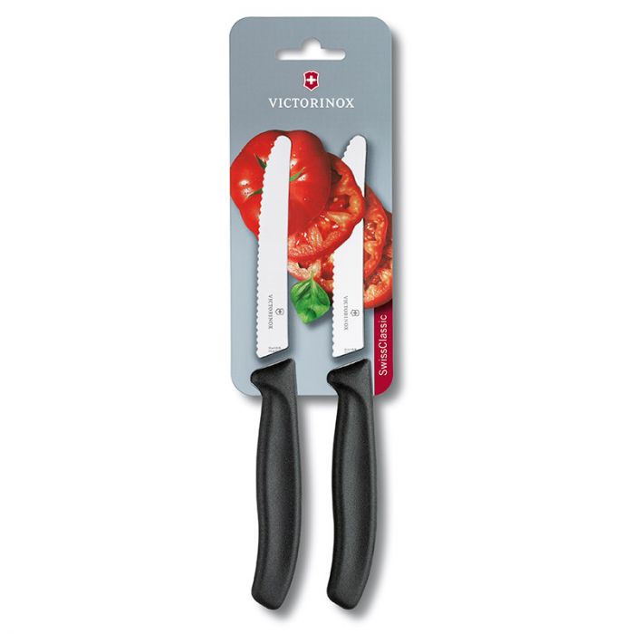 Victorinox Swiss Classic 11cm Serrated Tomato Knife 2pc Set Black